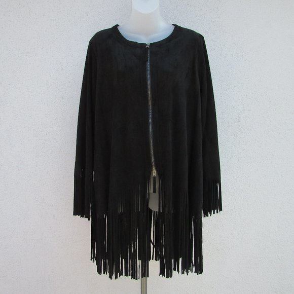 Democracy black faux suede fringe jacket 1X - Picture 7 of 8